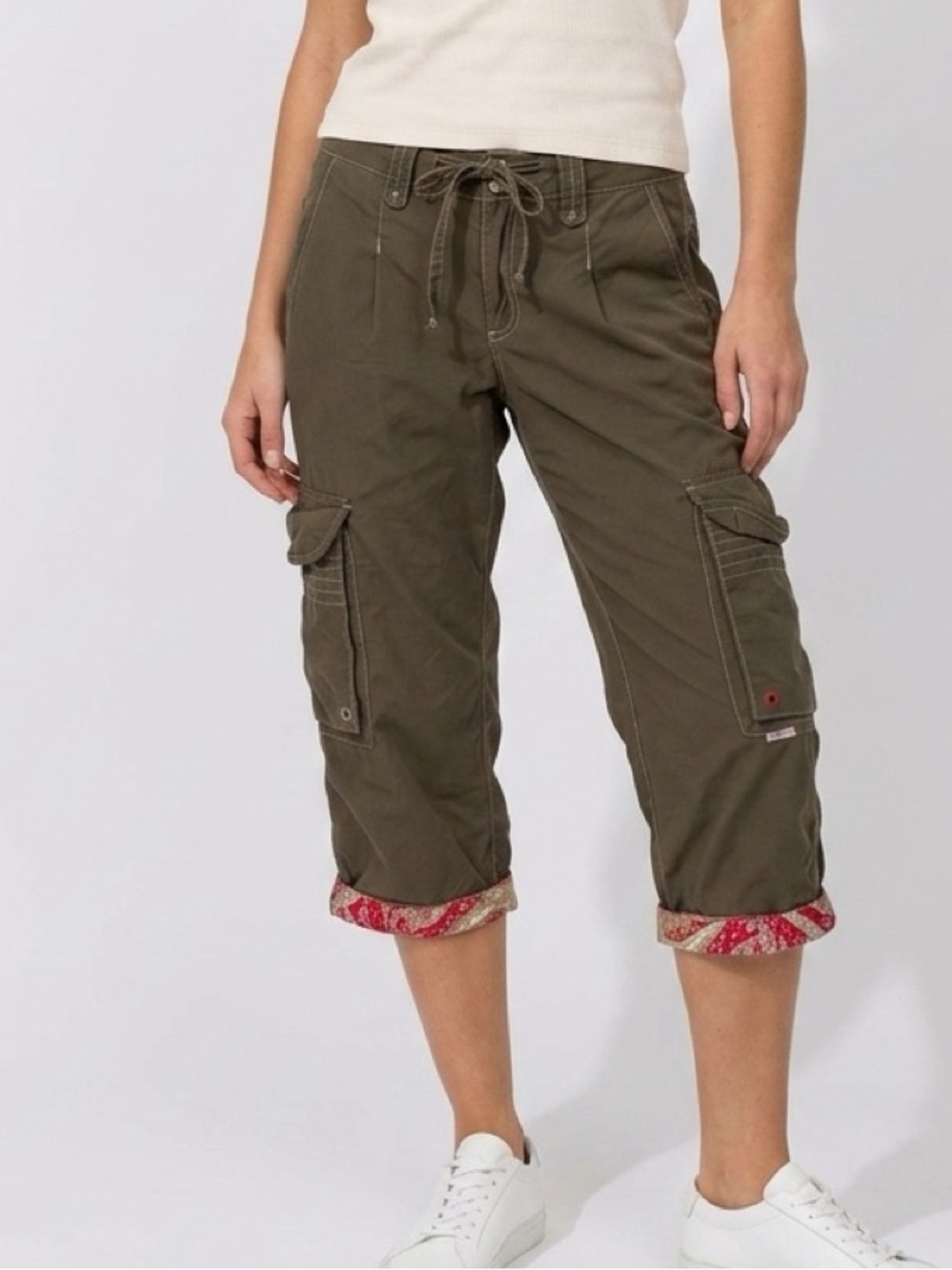 Bogner Olive Green Cargo Capris with Patterned Cuff